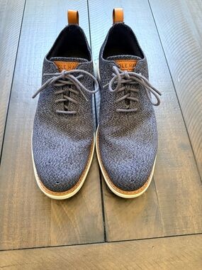 Cole Haan Blue Knit Lace-Up Sneakers with Tan and White Accents